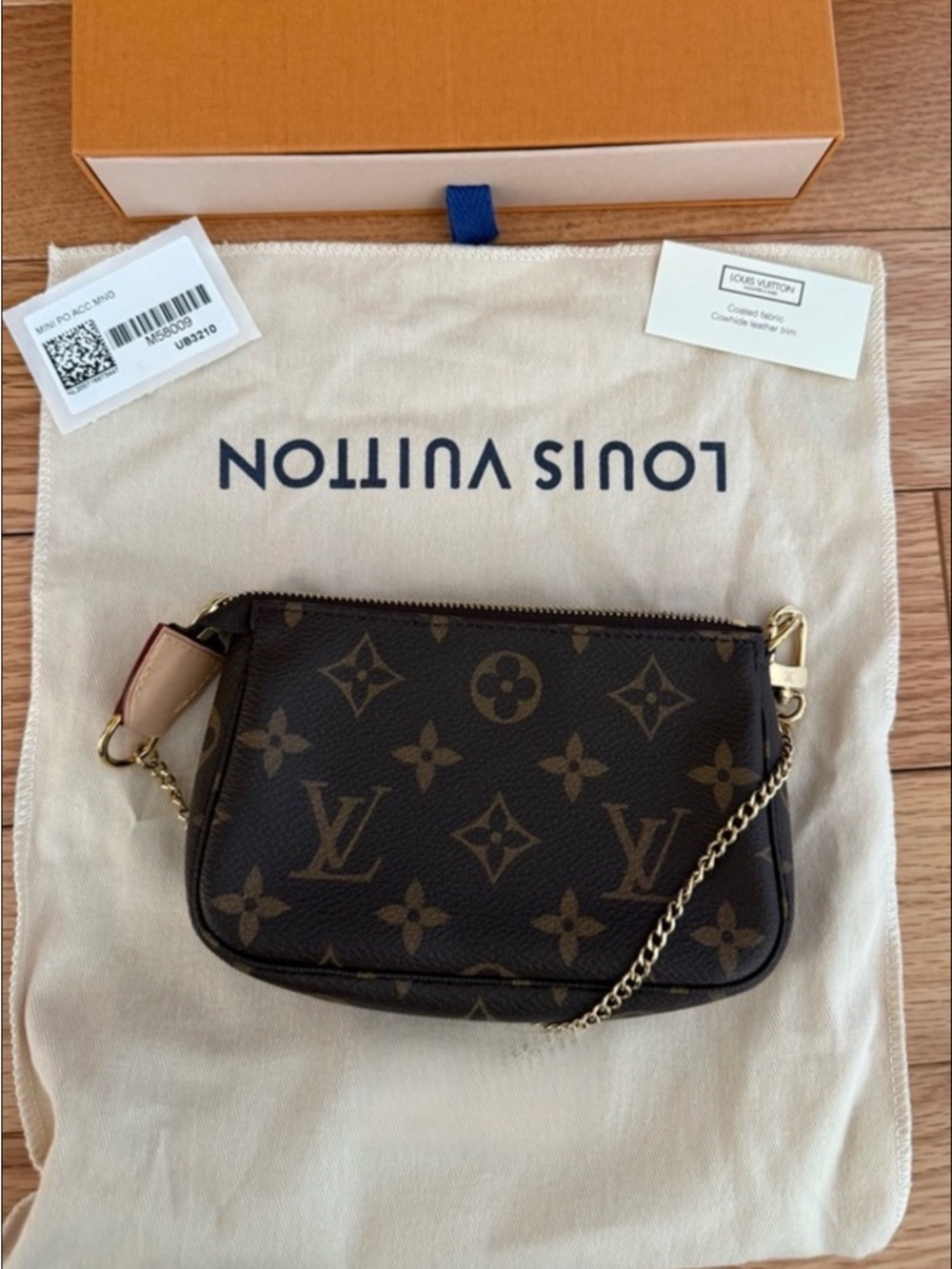Louis Vuitton Monogram Mini Pochette in Brown with Gold Chain